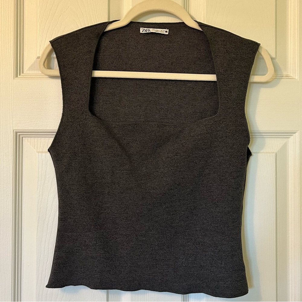 Zara Dark Grey Square neck Tank - Size L